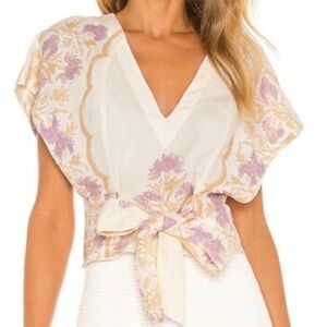 NWOT Free People Floral Tie-Front Top